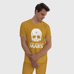 Пижама хлопковая мужская 30 Seconds to Mars белый череп, цвет: горчичный — фото 2