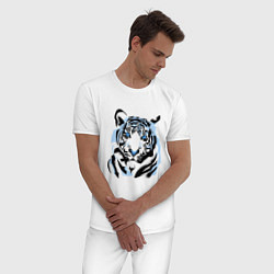 Пижама хлопковая мужская Line Blue Tiger, цвет: белый — фото 2