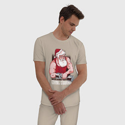 Пижама хлопковая мужская Санта качок, цвет: миндальный — фото 2