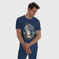 Пижама хлопковая мужская Кот-друид, цвет: тёмно-синий — фото 2