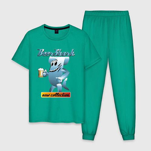 Мужская пижама Акула с кружкой пива / Зеленый – фото 1