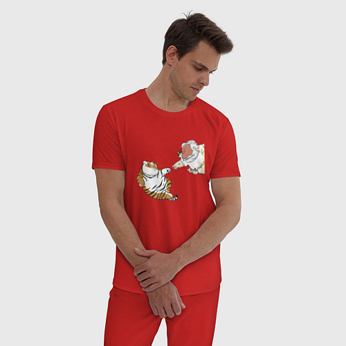 Мужская пижама Сотворение тигрёнка - пародия на Микеланджело / Красный – фото 3