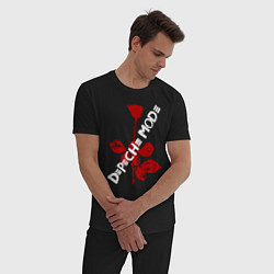 Пижама хлопковая мужская Depeche Mode красная роза, цвет: черный — фото 2