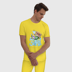 Пижама хлопковая мужская Зима-время подарков, цвет: желтый — фото 2