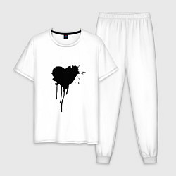 Пижама хлопковая мужская День любви сердце, цвет: белый