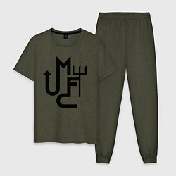 Пижама хлопковая мужская Манчестер Юнайтед минимализм, цвет: меланж-хаки