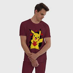 Пижама хлопковая мужская ПИКАЧУ И СЕРДЕЧКО POKENON PIKACHU LOVE, цвет: меланж-бордовый — фото 2