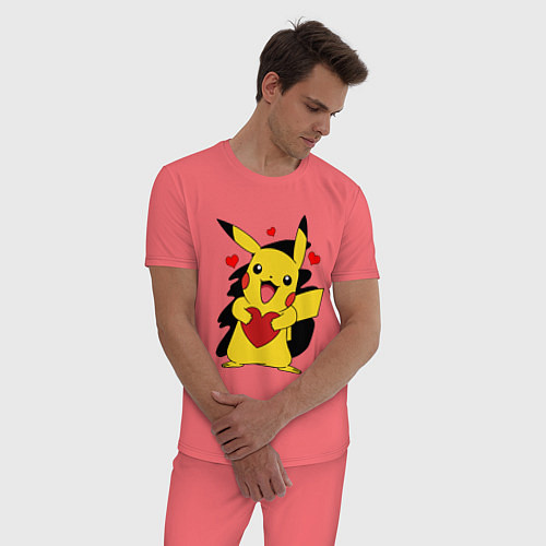 Мужская пижама ПИКАЧУ И СЕРДЕЧКО POKENON PIKACHU LOVE / Коралловый – фото 3