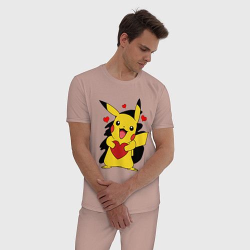 Мужская пижама ПИКАЧУ И СЕРДЕЧКО POKENON PIKACHU LOVE / Пыльно-розовый – фото 3