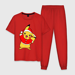 Пижама хлопковая мужская НОВОГОДНИЙ ПИКАЧУ 2022, цвет: красный
