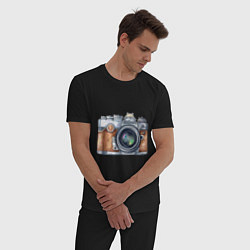 Пижама хлопковая мужская Ретро фотокамера, цвет: черный — фото 2