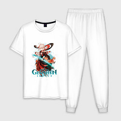 Пижама хлопковая мужская Кадзуха Kazuha Genshin Impact, цвет: белый