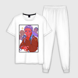 Пижама хлопковая мужская Мицуя такаши в рамке токийские мстители, цвет: белый