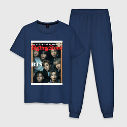 Пижама хлопковая мужская BTS БТС на обложке журнала, цвет: тёмно-синий