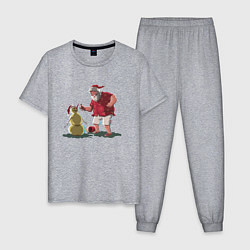 Пижама хлопковая мужская Ретро Пляжный Санта со снеговиком, цвет: меланж