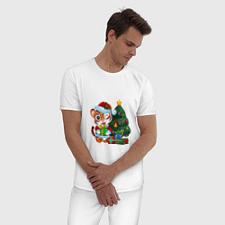 Пижама хлопковая мужская Тигрины подарки, цвет: белый — фото 2