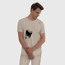 Пижама хлопковая мужская Кот в маске, цвет: миндальный — фото 2