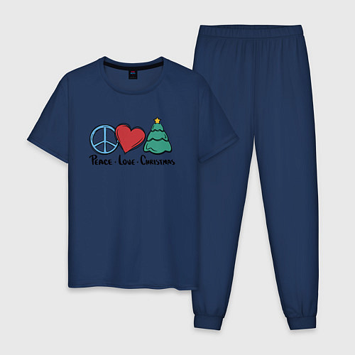 Мужская пижама Peace Love and Christmas / Тёмно-синий – фото 1
