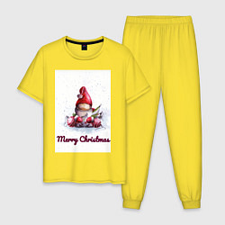 Пижама хлопковая мужская Рождественский гномик, цвет: желтый
