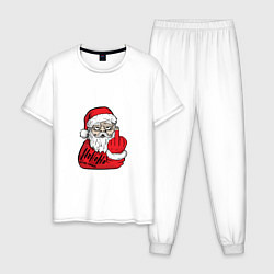 Пижама хлопковая мужская Плохой дед мороз Merry x-mas, цвет: белый