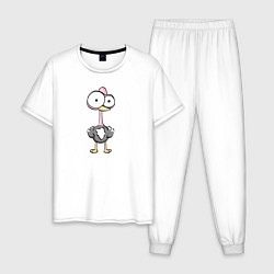 Пижама хлопковая мужская Страус большеглазый, цвет: белый