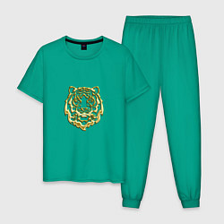 Пижама хлопковая мужская Символ года тигренок золотой на удачу, цвет: зеленый