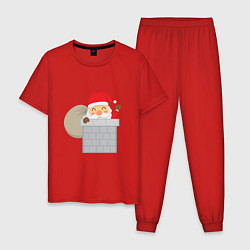 Пижама хлопковая мужская Дед Мороз в трубе, цвет: красный