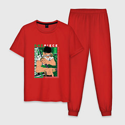 Пижама хлопковая мужская Ван-Пис One Piece, Зоро Ророноа Zoro Roronoa с над, цвет: красный
