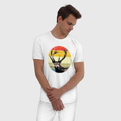 Пижама хлопковая мужская Олень на закате винтажный стиль, цвет: белый — фото 2
