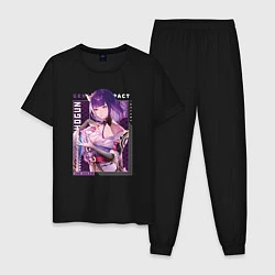 Пижама хлопковая мужская Райдэн Shogun Raiden с надписями Genshin Impact, цвет: черный