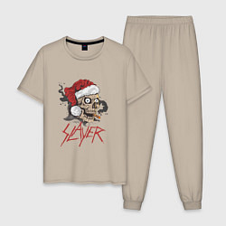 Пижама хлопковая мужская SLAYER SKULL SANTA NEW YEAR, цвет: миндальный