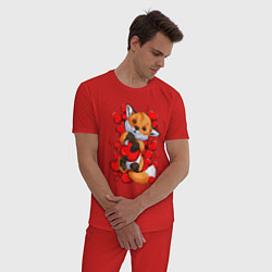 Пижама хлопковая мужская Лисенок с сердечками, цвет: красный — фото 2