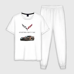 Пижама хлопковая мужская Chevrolet Corvette - Motorsport racing team, цвет: белый