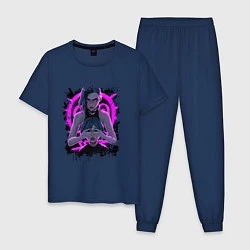 Пижама хлопковая мужская LEAGUE OF LEGENDS JINX NEON, ARCANE, цвет: тёмно-синий