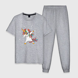 Пижама хлопковая мужская Единорог в очках дэб, цвет: меланж