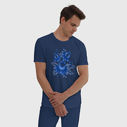 Пижама хлопковая мужская Голубой орнамент Гжель, цвет: тёмно-синий — фото 2