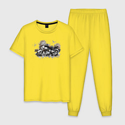 Пижама хлопковая мужская Motorcycle watercolor, цвет: желтый
