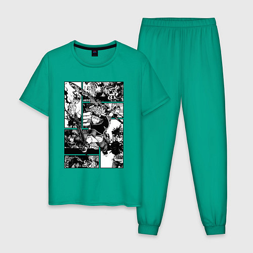 Мужская пижама АСТА Черный Клевер Панели Манги / Зеленый – фото 1