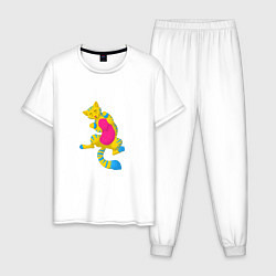 Пижама хлопковая мужская Гордый кот, цвет: белый
