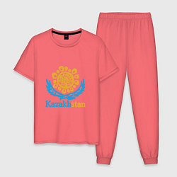 Пижама хлопковая мужская Казахстан - Kazakhstan, цвет: коралловый