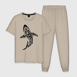 Пижама хлопковая мужская Sharks tattoo, цвет: миндальный