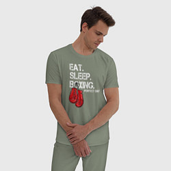 Пижама хлопковая мужская Есть Спать Боксировать Прекрасный день, цвет: авокадо — фото 2