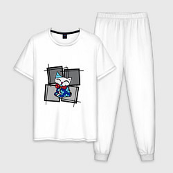 Пижама хлопковая мужская Romero B Cat, цвет: белый