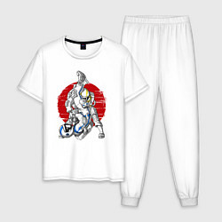 Пижама хлопковая мужская Боевые искусства космонавтов, цвет: белый