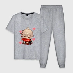 Пижама хлопковая мужская Маленький Казуха ест геншин импакт, цвет: меланж