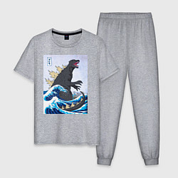 Пижама хлопковая мужская Godzilla in The Waves Eastern, цвет: меланж