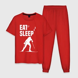 Пижама хлопковая мужская Ешь, Спи, Биатлон, цвет: красный