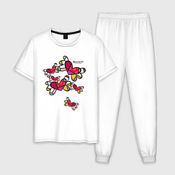 Пижама хлопковая мужская Romero Britto: flying hearts, цвет: белый