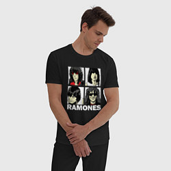 Пижама хлопковая мужская Ramones, Рамонес Портреты, цвет: черный — фото 2