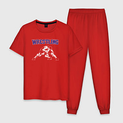Пижама хлопковая мужская Wrestling борьба, цвет: красный